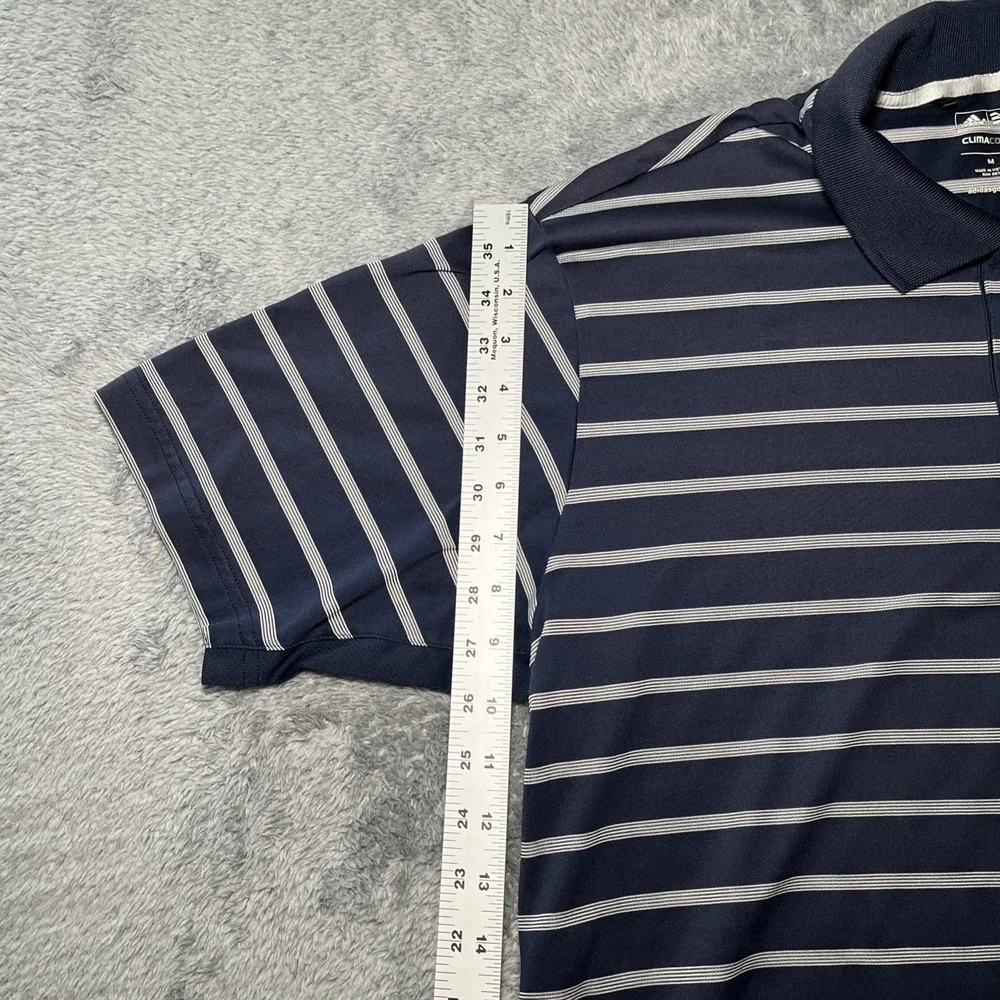Adidas Clinacool Men's Polo Short Sleeve Shirt Blue/White Striped Landrover SZ M